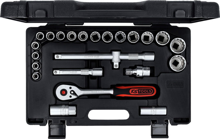 KS Tools 911.1595 1/2 Zoll 12-Kant Steckschlüssel-Satz | inklusive Umschaltknarre, 45-Zahn | matt sa