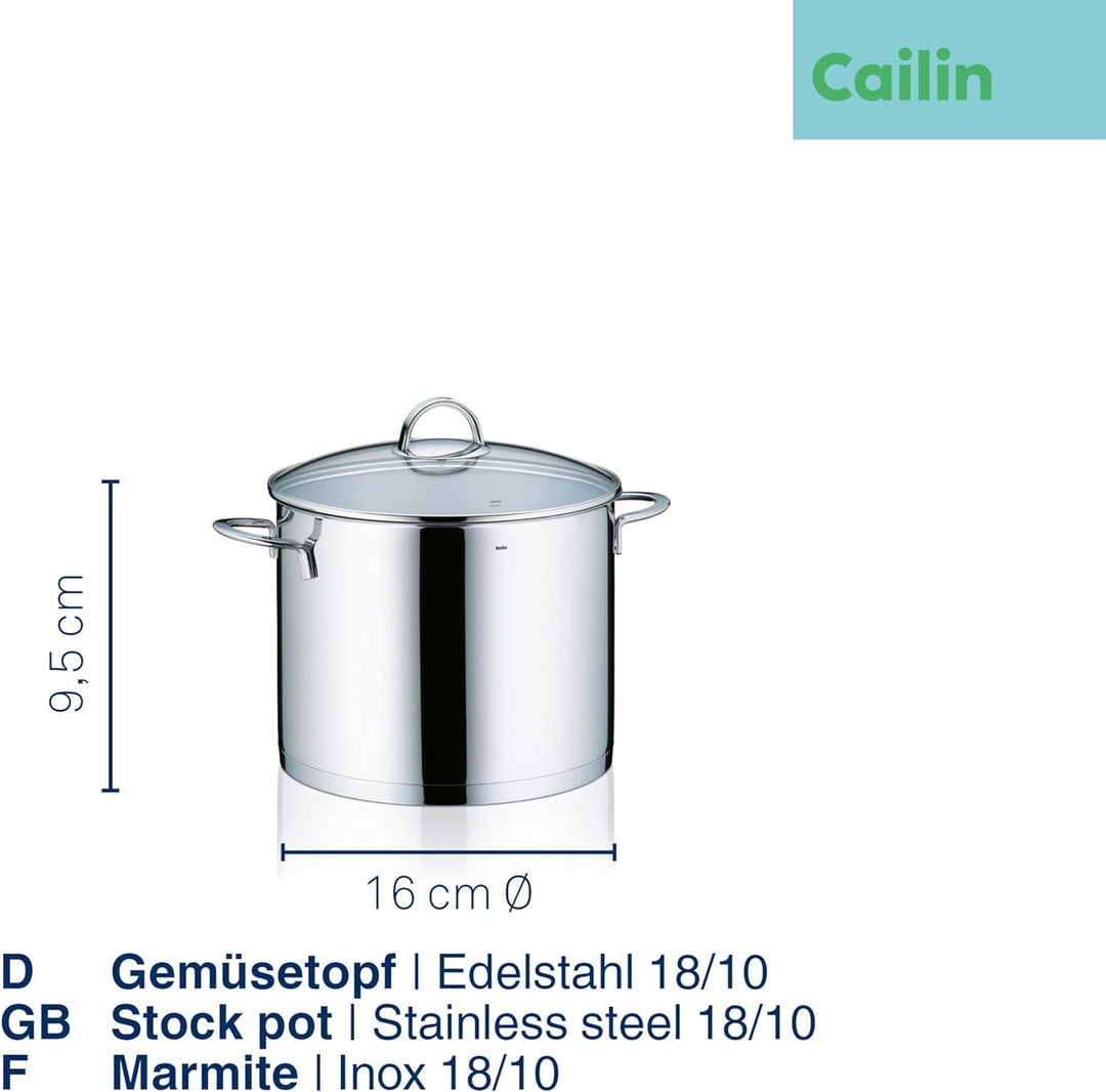 Kela 10961 Gemüsetopf, 9 l Fassungsvermögen, 24 cm Durchmesser, 18/10 Edelstahl mit Glanzoptik, Indu