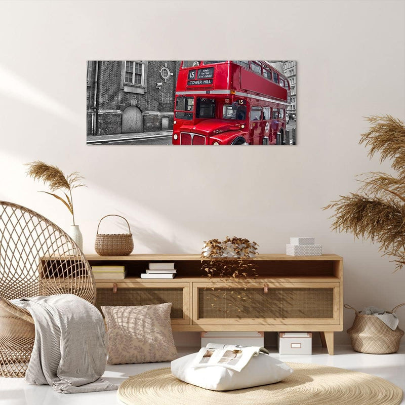 Panorama Bilder auf Leinwand 100x40cm Leinwandbild Bus Denkmal London Geschichte Gross Wanddeko Bild