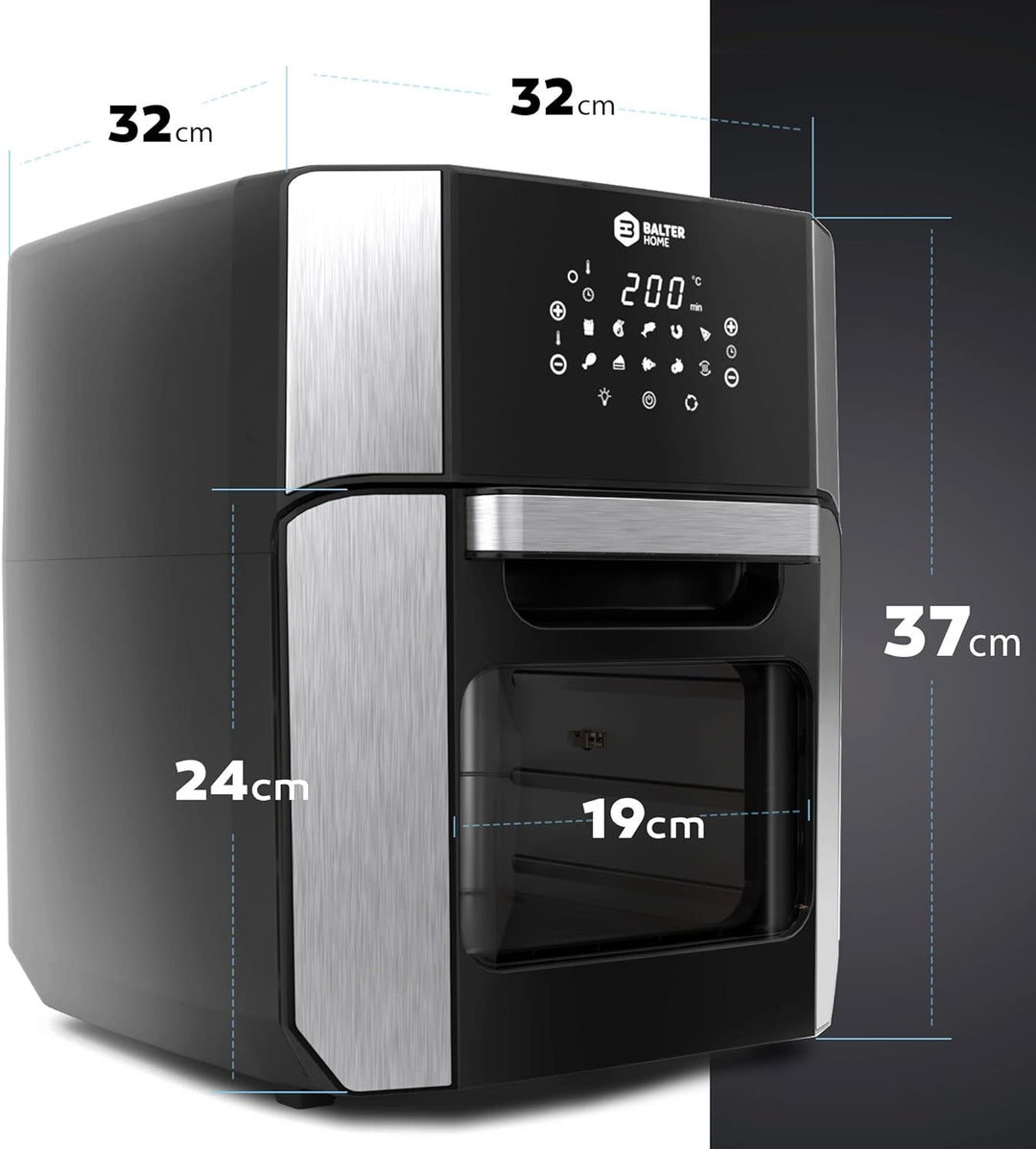 Balter Heissluftfritteuse HL-1200, Friteuse, 12 Liter, Mini Backofen, Dörrautomat Funktion, LCD Disp