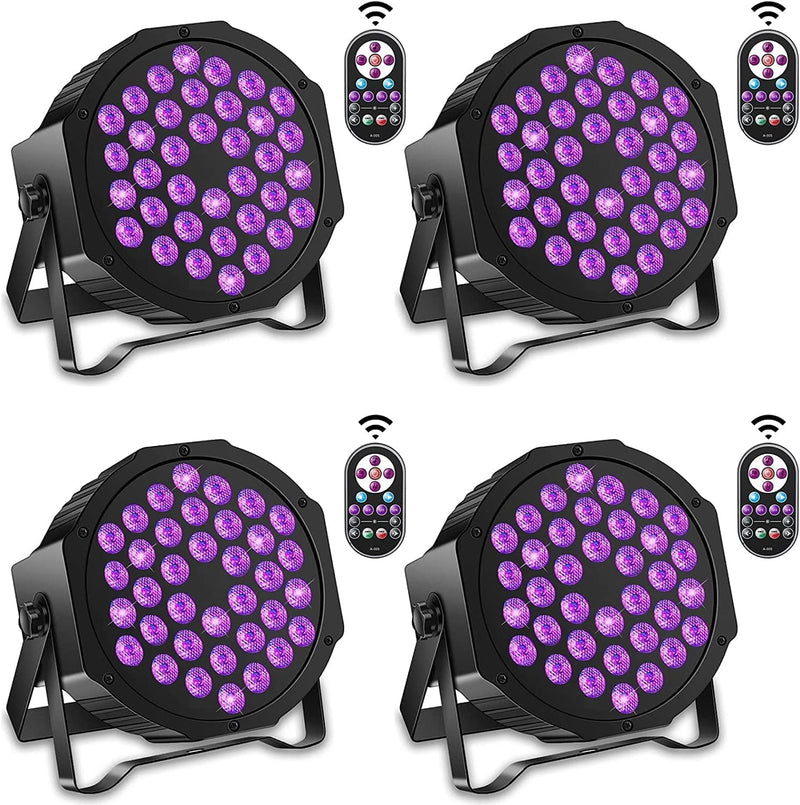 4er Schwarzlicht UV Par Strahler 36 LED DMX512 mit Fernbedienung schwarzlichtlampe mit Farbsprung üb