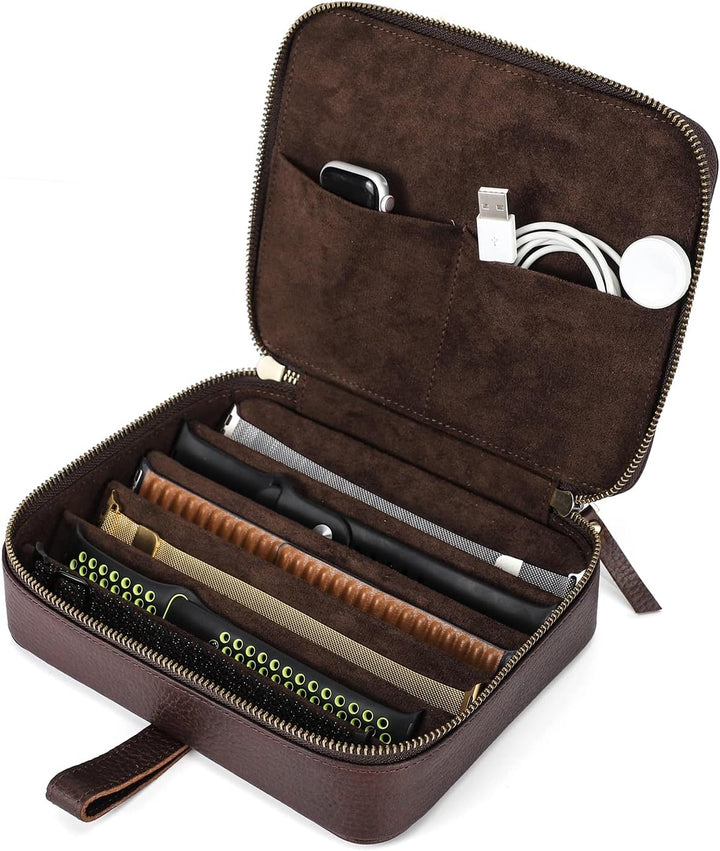 Hiram Uhrenarmbänder, Organizer, Leder, 6 Uhrenarmbänder, Reiseetui mit Griff, tragbare Uhrenarmband