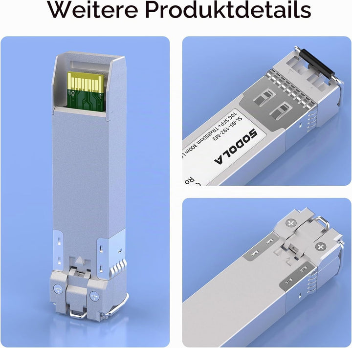 10GBase-SR SFP+ Transceiver, 850nm MMF, bis zu 300 Meter, Kompatibel mit Cisco SFP-10G-SR, Meraki MA