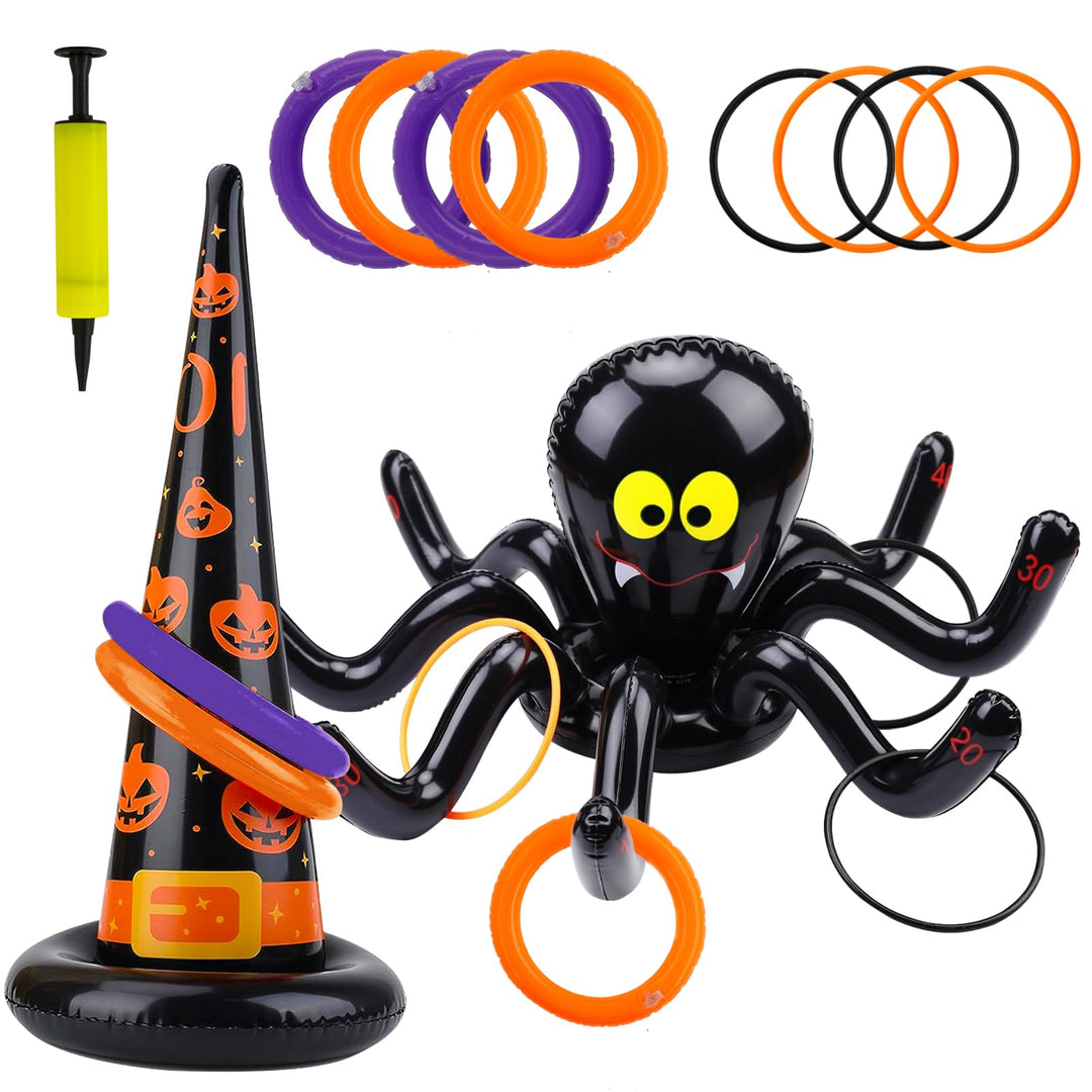 SHOWHEEL Halloweenwurfspiel Set,Halloweenwurf Aufblasbares Ringwurfspiel mit Wurfringe,Halloween Spi