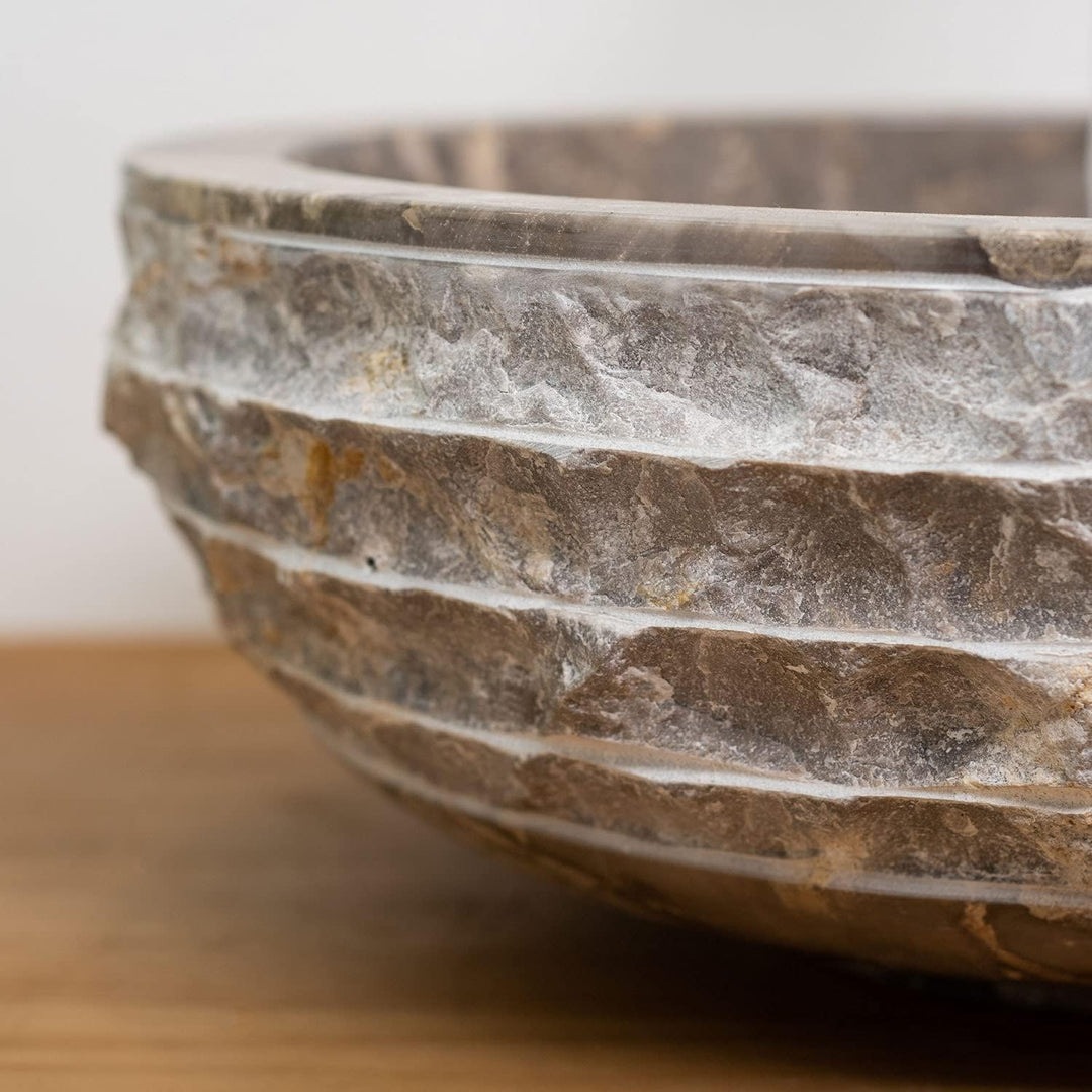 WOHNFREUDEN Marmor Waschbecken grau rund 40 cm - Aufsatz-Hand-Waschbecken Naturstein-Waschschale