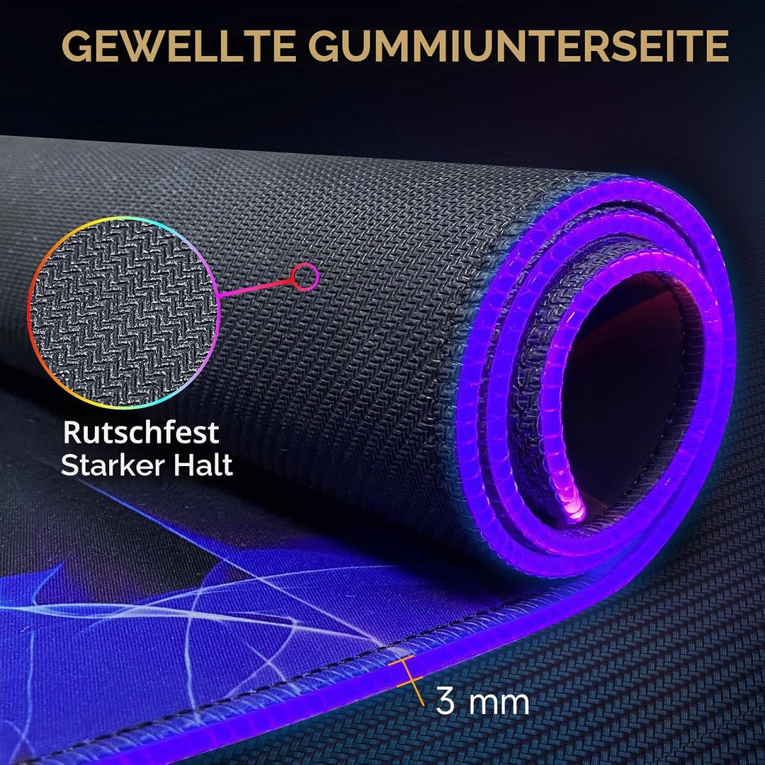 RGB Gaming Mauspad XXL 80×30 cm – Grosses LED Mousepad mit 12 Beleuchtungsmodi, Rutschfester Gummiba