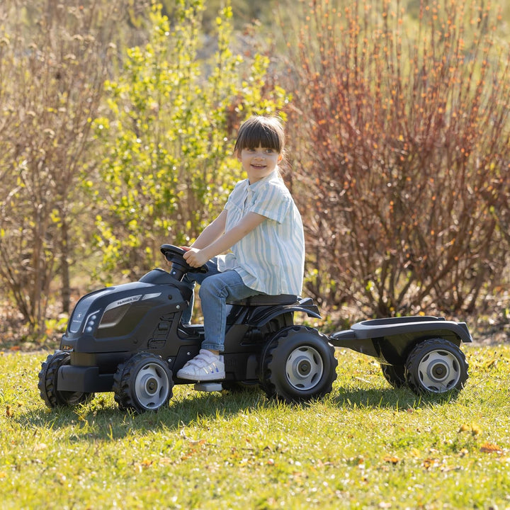 Smoby - Traktor Farmer XL Schwarz + Anhänger - Trettraktor für Kinder - Verstellbarer Sitz - Lenkrad