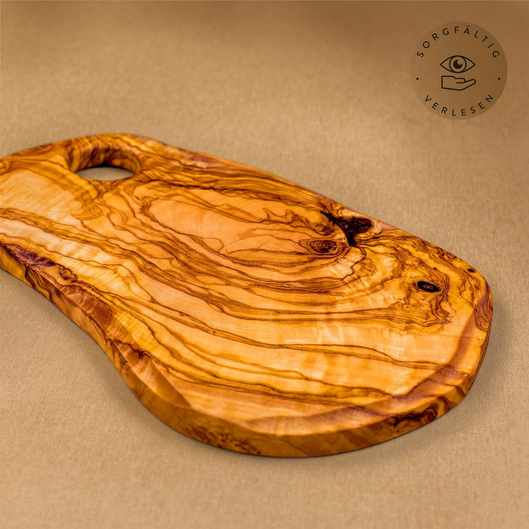 DAS OLIVENHOLZBRETT® Schneidebrett Olivenholz, / Frühstücksbrett/Brotzeitbrett aus Holz, mit etwas R