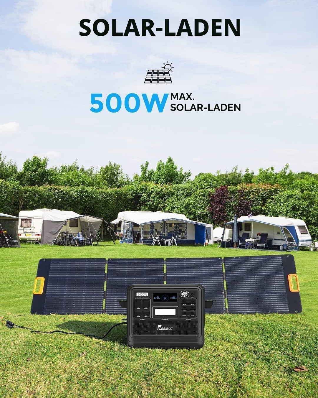 FOSSiBOT F2400 Solargenerator mit Solar panel 400W, 2048Wh, LiFePO4 Tragbare Powerstation, 3 Ausgang