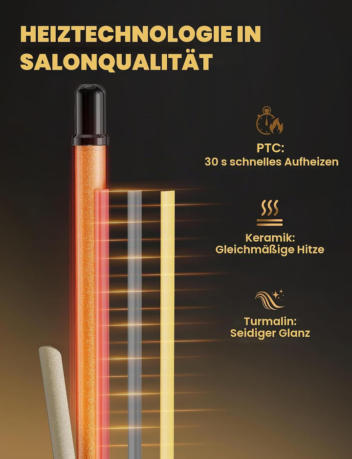 Automatischer Lockenstab mit Rotation 9mm - Profi Lockenstab Kleine Locken mit 14 Heizstufen (100-23