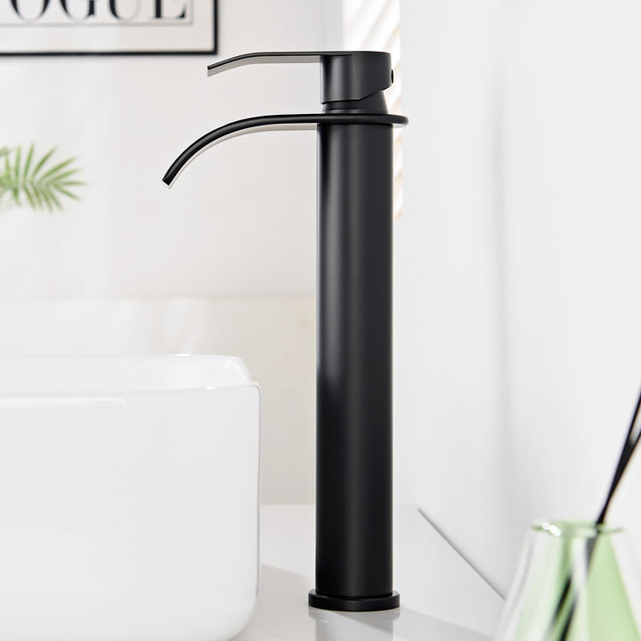 CECIPA Wasserhahn Bad Schwarz, Edelstahl Waschtischarmatur mit Auslauf Höhe 245 mm, Einhandmischer A