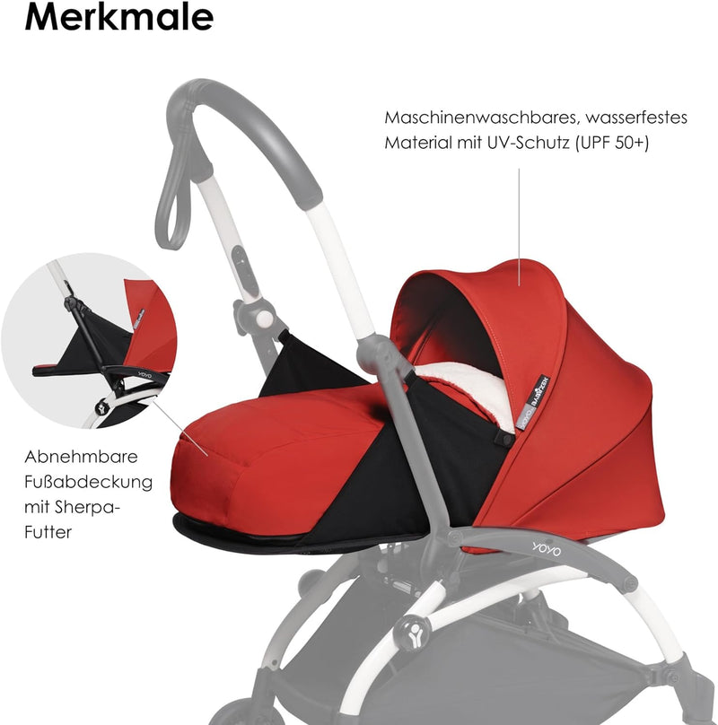 BABYZEN YOYO 0+ Neugeborenen Set, Red - Inklusive Matratze, Verdeck, Kopfstütze und Fussabdeckung -