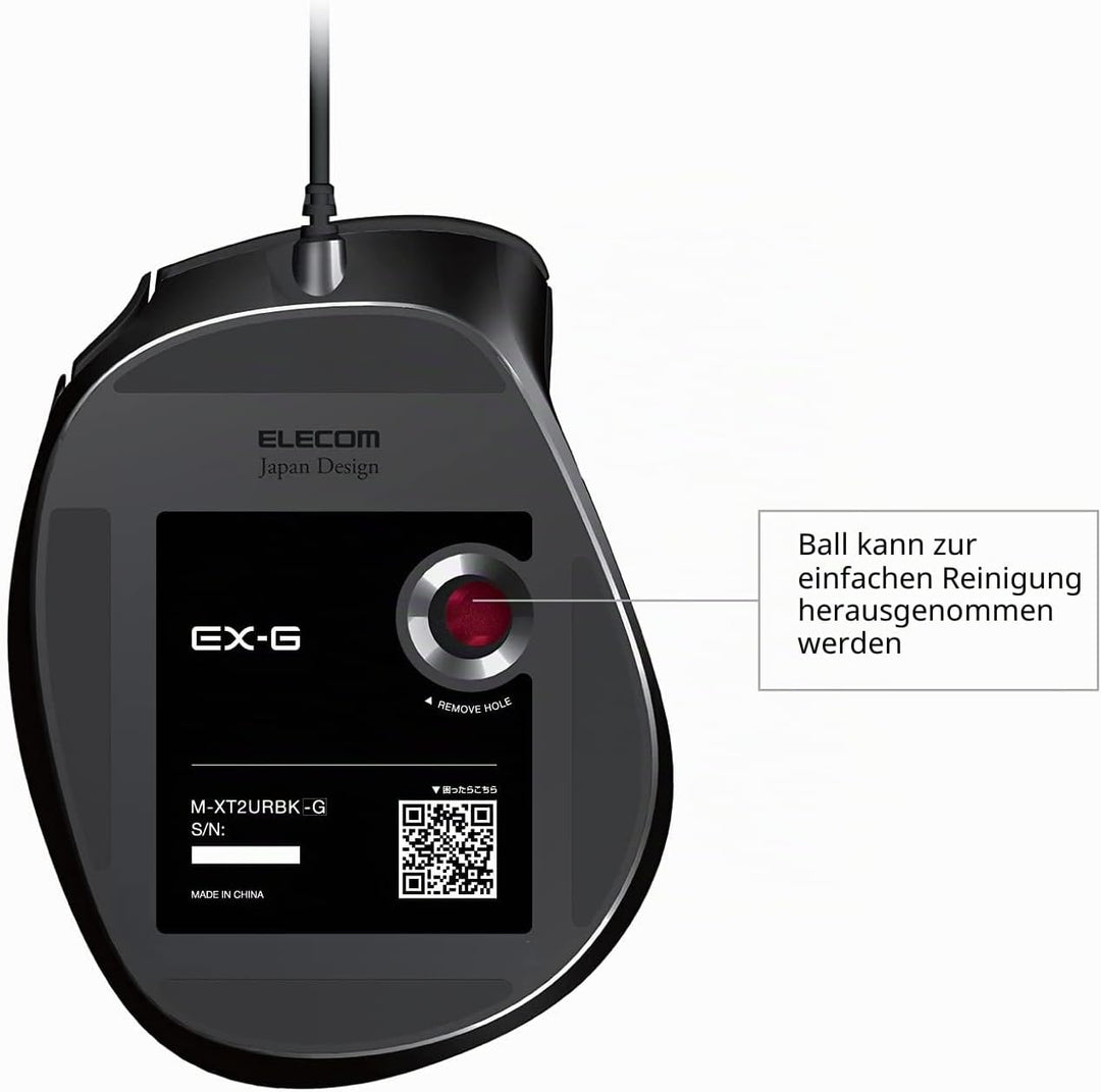 ELECOM EX-G Trackball-Maus, kabelgebunden, Daumensteuerung, ergonomisches Design, 5-Tasten-Funktion