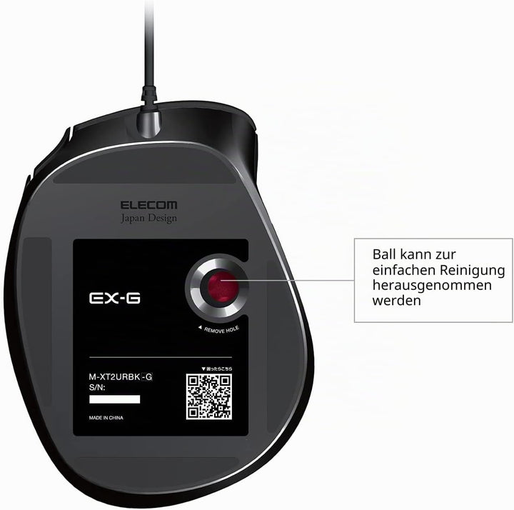 ELECOM EX-G Trackball-Maus, kabelgebunden, Daumensteuerung, ergonomisches Design, 5-Tasten-Funktion