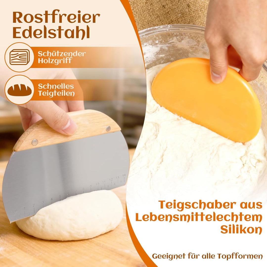 Gärkörbchen Für Sauerteig Starter Set, Gärkorb (23cm rund & 25cm oval),100% natürlichem Rattan, inkl