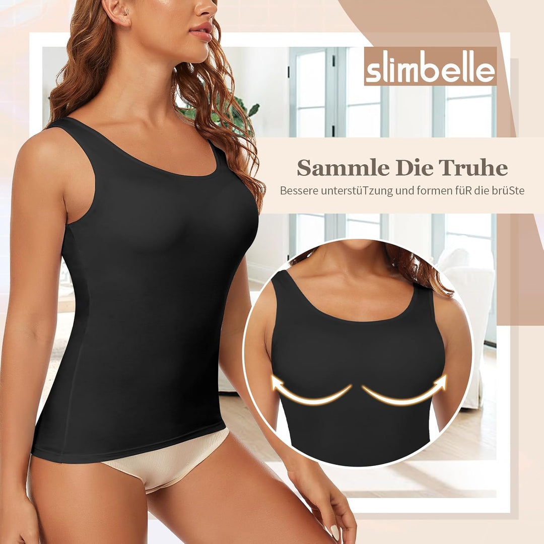 SLIMBELLE Damen Unterhemd BH Hemd Seamless Tank Top mit entfernbaren Cups Bauchweg Shapewear Top Ohn