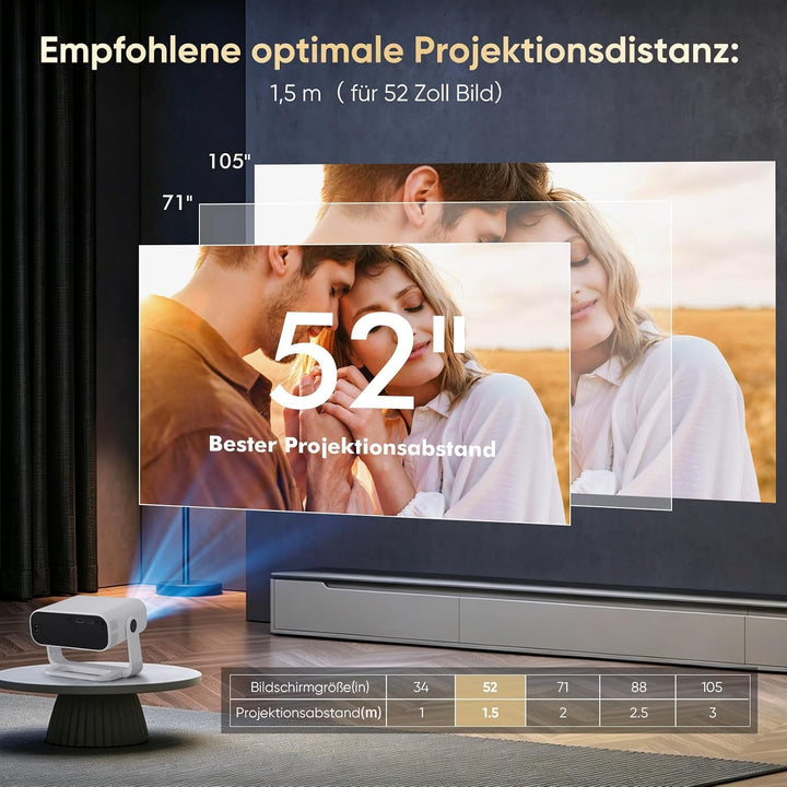 Wielio Neuer Smart Mini Beamer Integrierte APP, Android 14, Unterstützt 1080P und 4K-Dekodierung,Aut