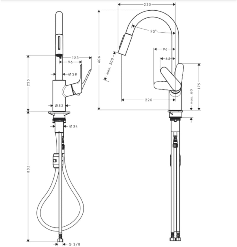 hansgrohe Focus M41 - Küchenarmatur mit Brause ausziehbar, 2 Strahlarten, Wasserhahn Küche mit Ausla