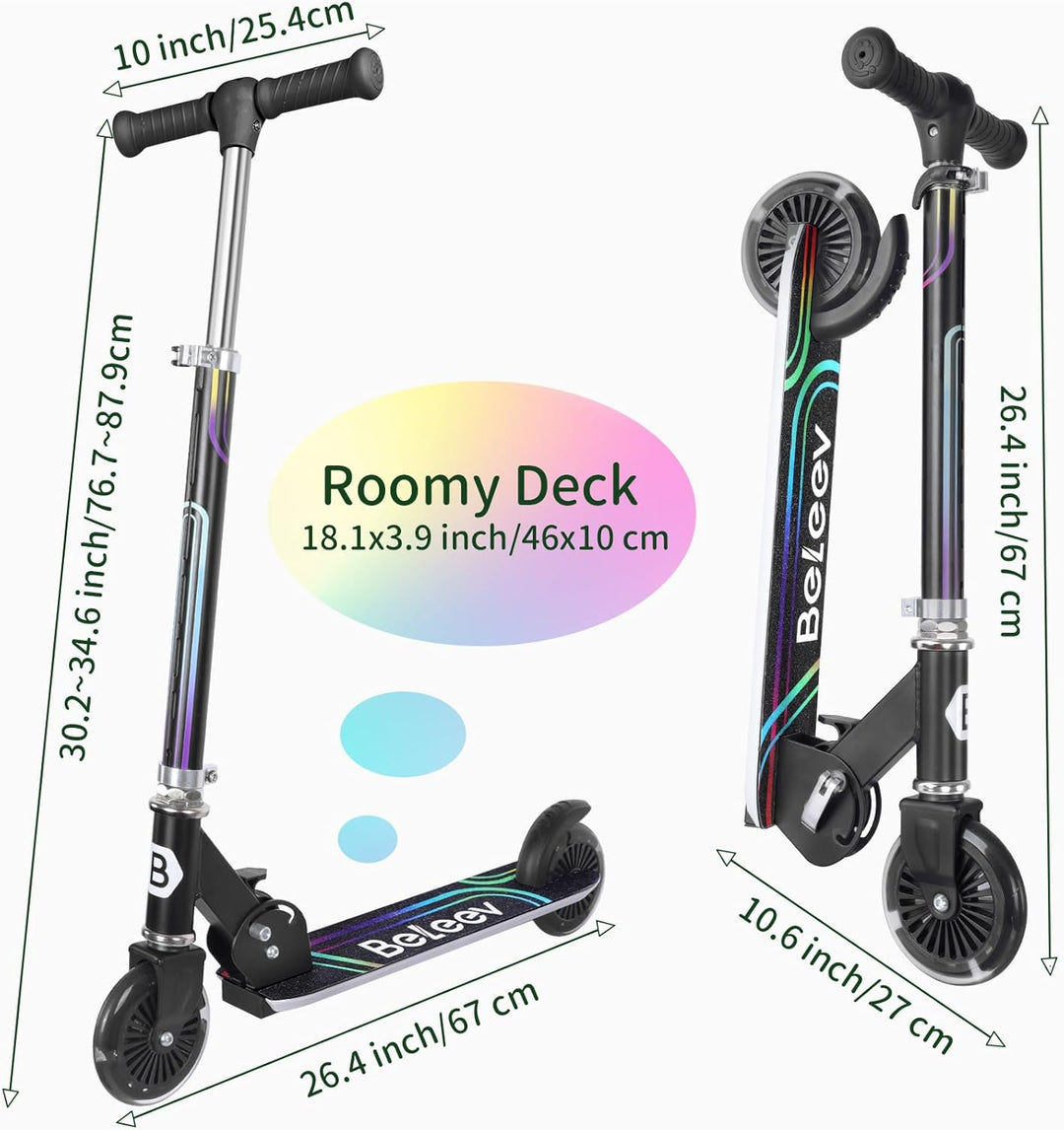 BELEEV V2 Roller Kinder Scooter 6 Jahre, Upgrade mit LED Leuchtenden Rädern, Lenksäule und Deck, Höh