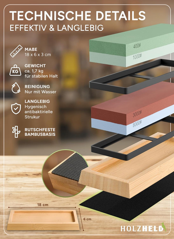 Schleifstein - Schärfen von Messer, Werkzeug und Stechbeitel inkl. Schleifhilfe - Profi Messerschlei