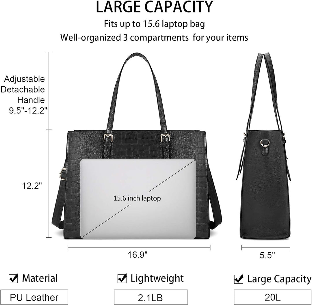 Lubardy Handtasche Damen Shopper Damen Gross Schwarz Laptop Tasche 15.6 Zoll Elegant PU Leder Umhäng