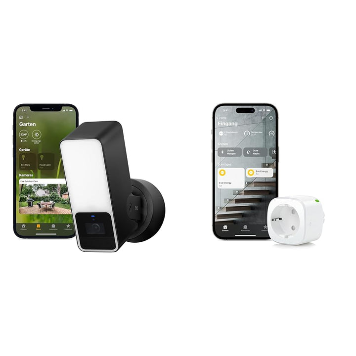 Eve Outdoor Cam – Smarte Überwachungskamera mit Flutlicht, Nachtsicht & Energy (Matter) – Smarte Ste