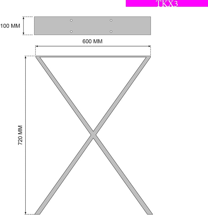 sossai® Stahl Tischgestell Tischkufen Tischbeine X-Form | TKX3 | Farbe: Schwarz | 2 Stück | Breite 6