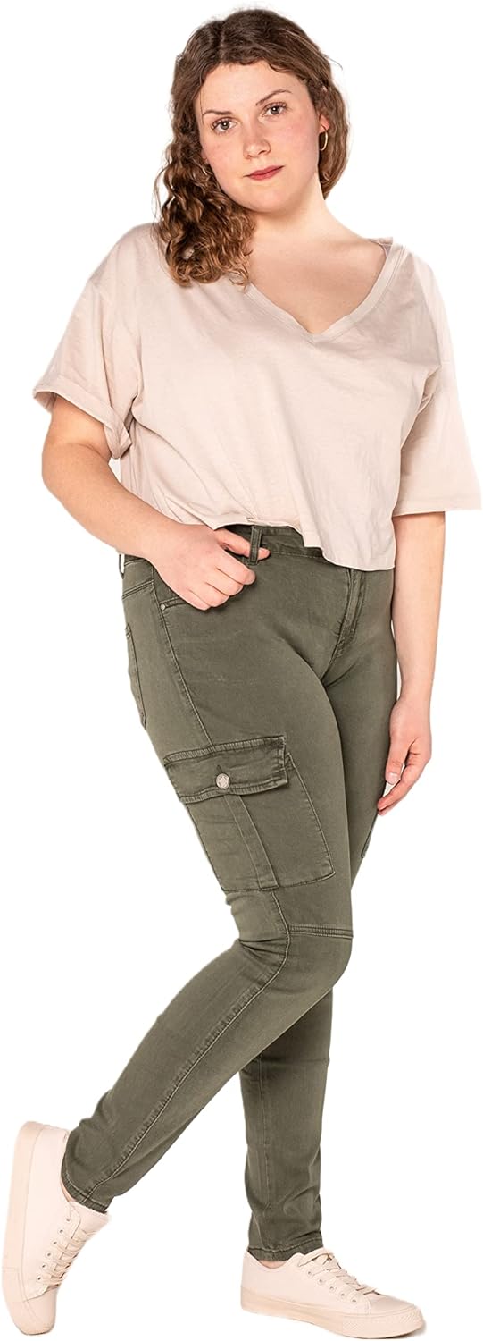 Nina Carter Damen Cargo Jeans grossen Grössen Stretchjeans Plus Size Jeanshosen Used-Look Denim Hose