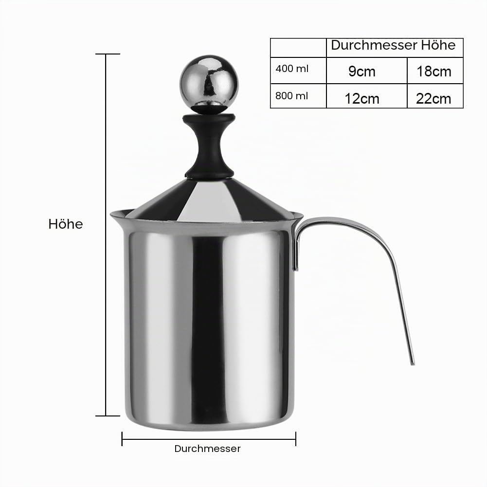 Milchaufschäumer, 800ML Edelstahl Milk frother Manuelle Handheld Milchaufschäumer Double Mesh Kaffee