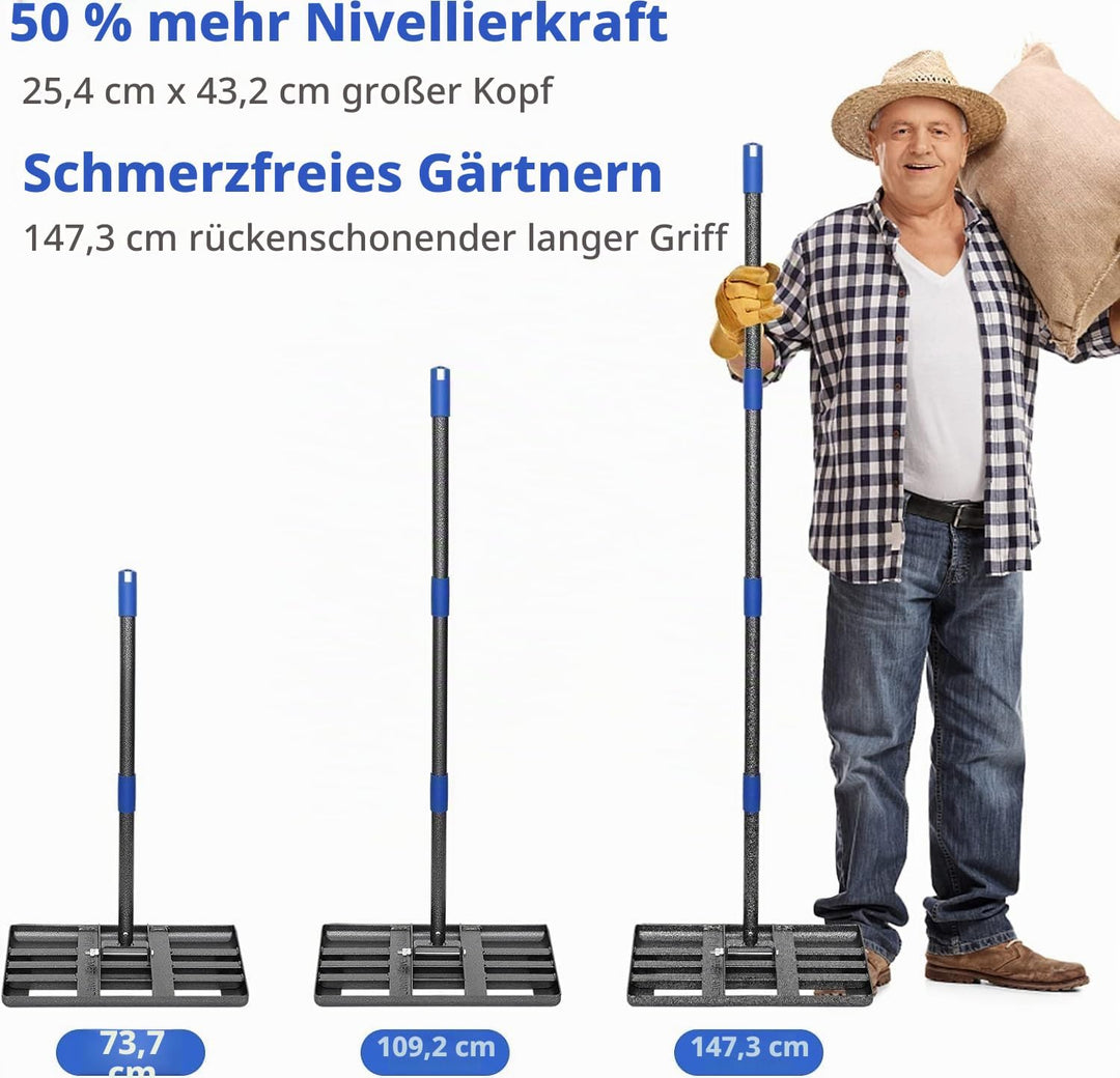 Rasennivellierrechen, 43 x 25 cm Rasen-Nivelliergerät mit kraftsparender gebogener Kante, 6 FT Metal