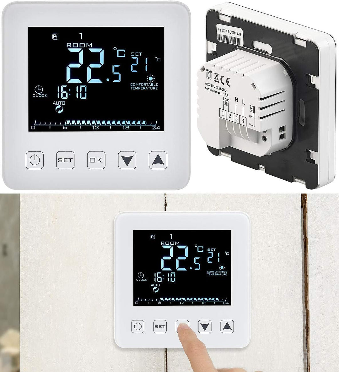 revolt Heizungsthermostat Wand: Wand-Thermostat für Fussbodenheizung, LCD, Touch-Tasten, programmier