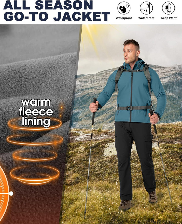 33,000ft Jacke Herren Wasserdichte Atmungsaktiv Softshelljacke - Übergangsjacke Winddichte Regenjack