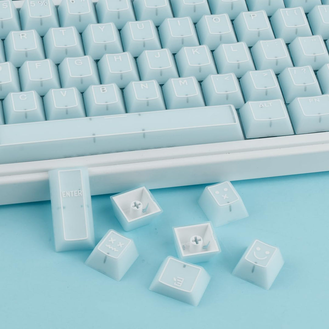Sunzit Blau Jade Keycaps, Double Shot PBT&PC Tastatur Jelly Keycaps 142 Tasten Cherry Profile Keycap