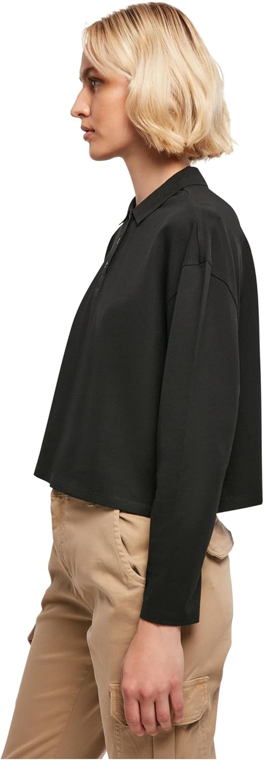 Urban Classics Damen Ladies Short Oversized Polo Longsleeve XXL Schwarz, XXL Schwarz
