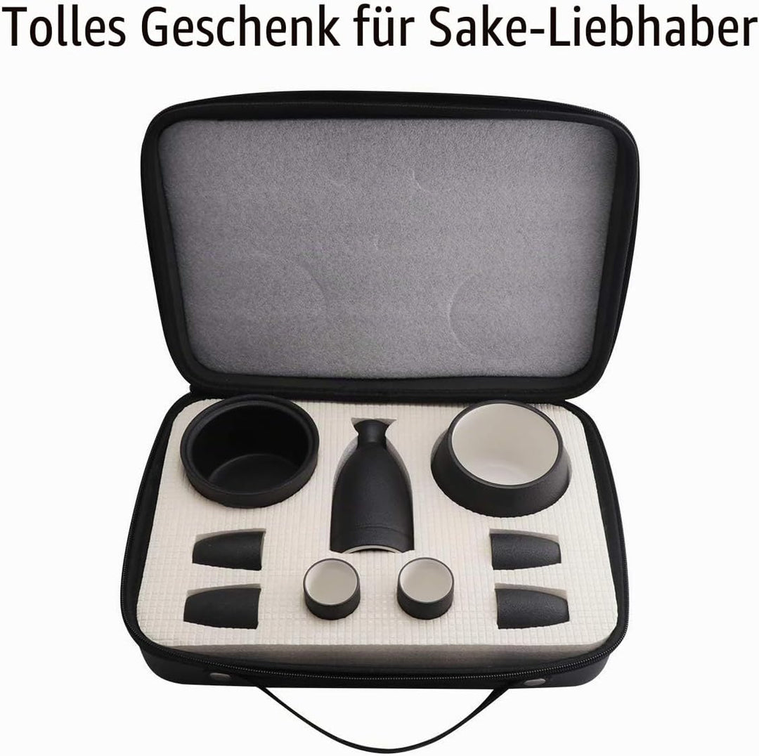 Sake Set Tassen mit Wärmer - Aufbewahrungsbox für Sake, traditionelles Porzellan, japanisches Kerami