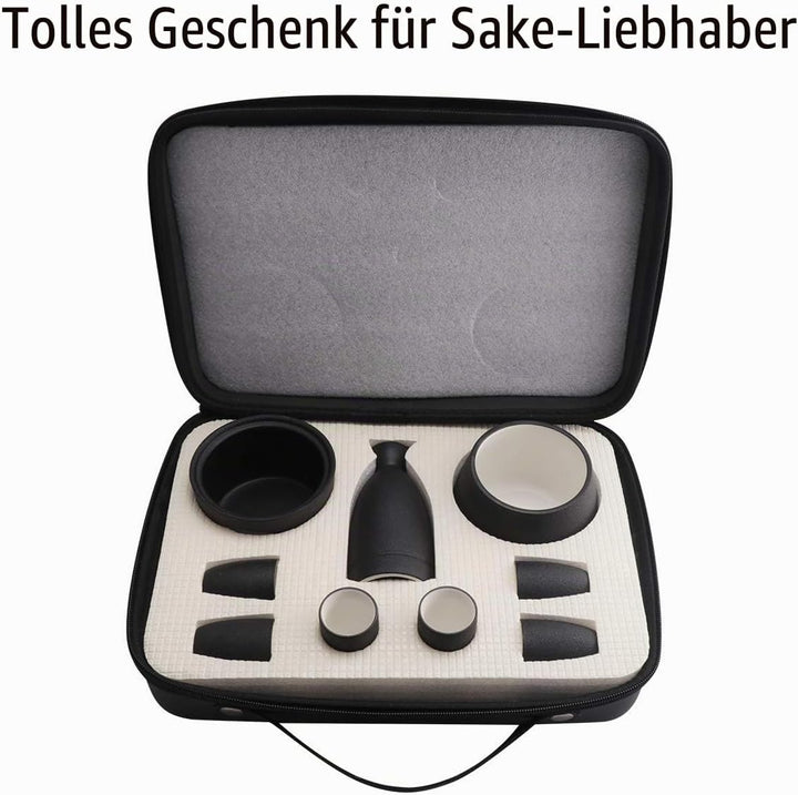 Sake Set Tassen mit Wärmer - Aufbewahrungsbox für Sake, traditionelles Porzellan, japanisches Kerami