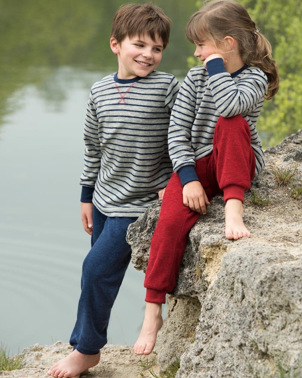 Cosilana, Kinder Unterhemd/T-Shirt, 70% Wolle und 30% Seide 92 Geringelt Rot/Natur, 92 Geringelt Rot