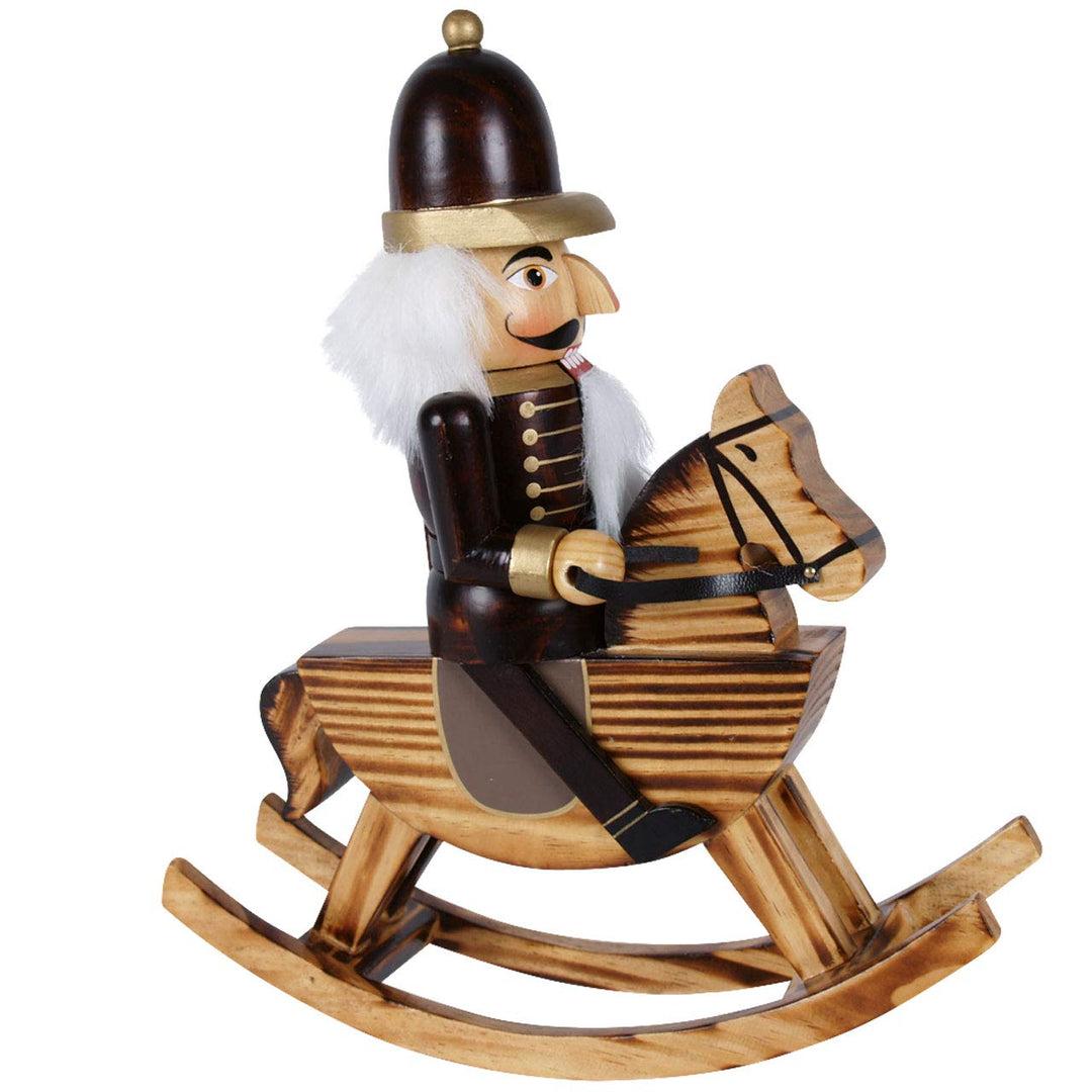 Nussknacker Kunsthandwerks-Stil Soldat auf Schaukelpferd braun gebeizt / 25 cm/weihnachtlicher Nussk