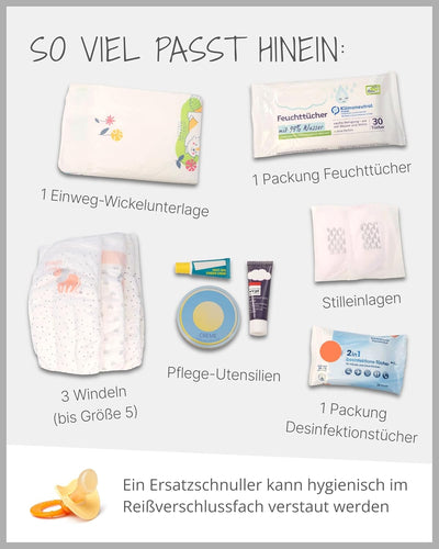 ULLENBOOM ® Windeltasche für unterwegs (Made in EU) - Wickeltasche für bis zu 3 Windeln, Feuchttüche