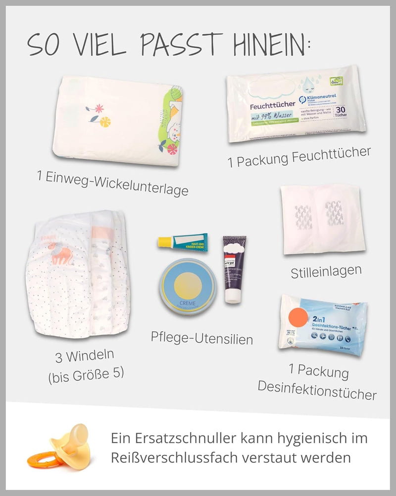 ULLENBOOM ® Windeltasche für unterwegs (Made in EU) - Wickeltasche für bis zu 3 Windeln, Feuchttüche
