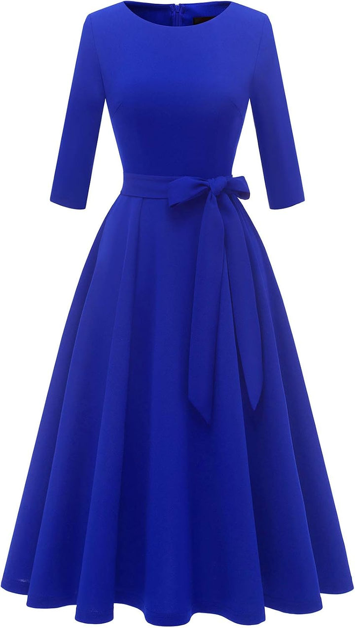 DRESSTELLS Damen 1950s Retro Vintage Rockabilly Kleid Festliches Partykleider Knielang 3/4 Arm Ballk