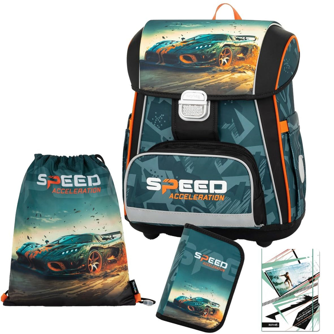 Generisch Auto - Speed Acceleration - Race - OxyBag Premium Schulranzen-Set (4 teilig), 4 teilig