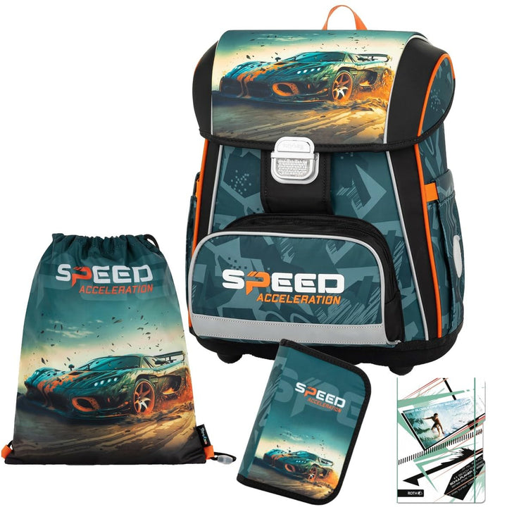Generisch Auto - Speed Acceleration - Race - OxyBag Premium Schulranzen-Set (4 teilig), 4 teilig