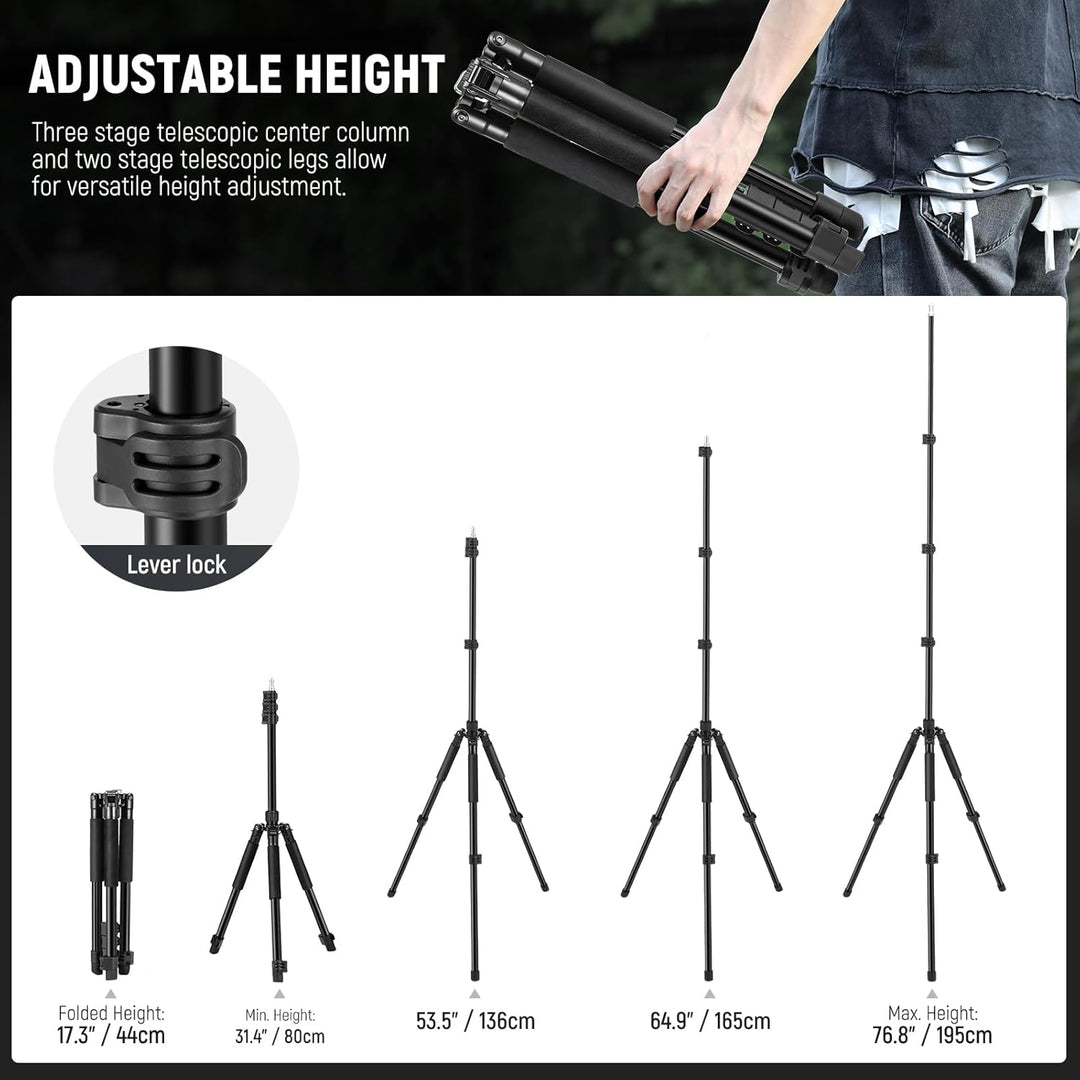 NEEWER Fotografie Licht Stand, 1.5-6.4ft/47-195cm Aluminium Reversible Studio Beleuchtung Stativ, Po
