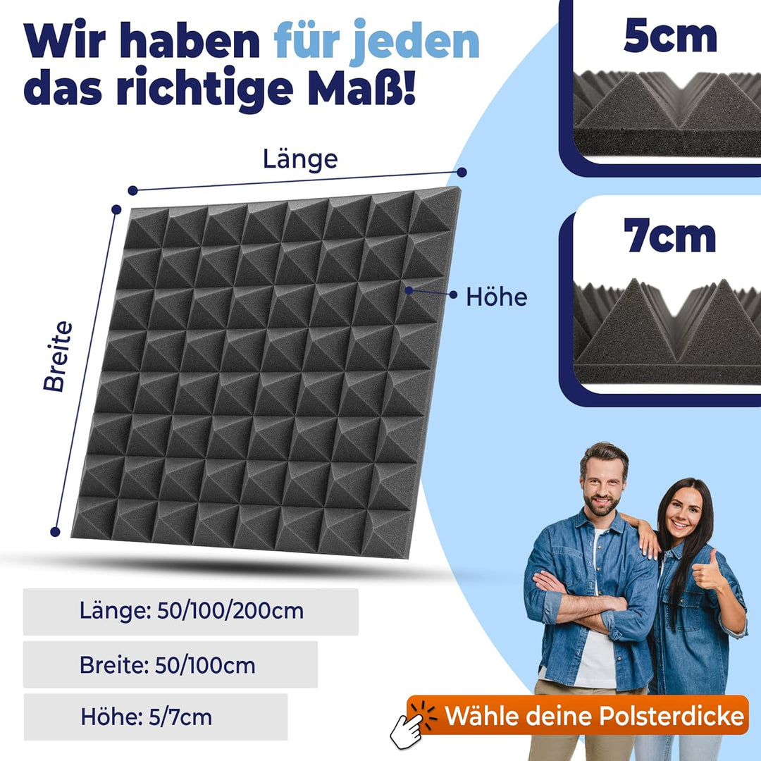saarschaum Akustikschaumstoff Paneele – Effektive Schallabsorption – Pyramidenschaumstoff 100 x 100