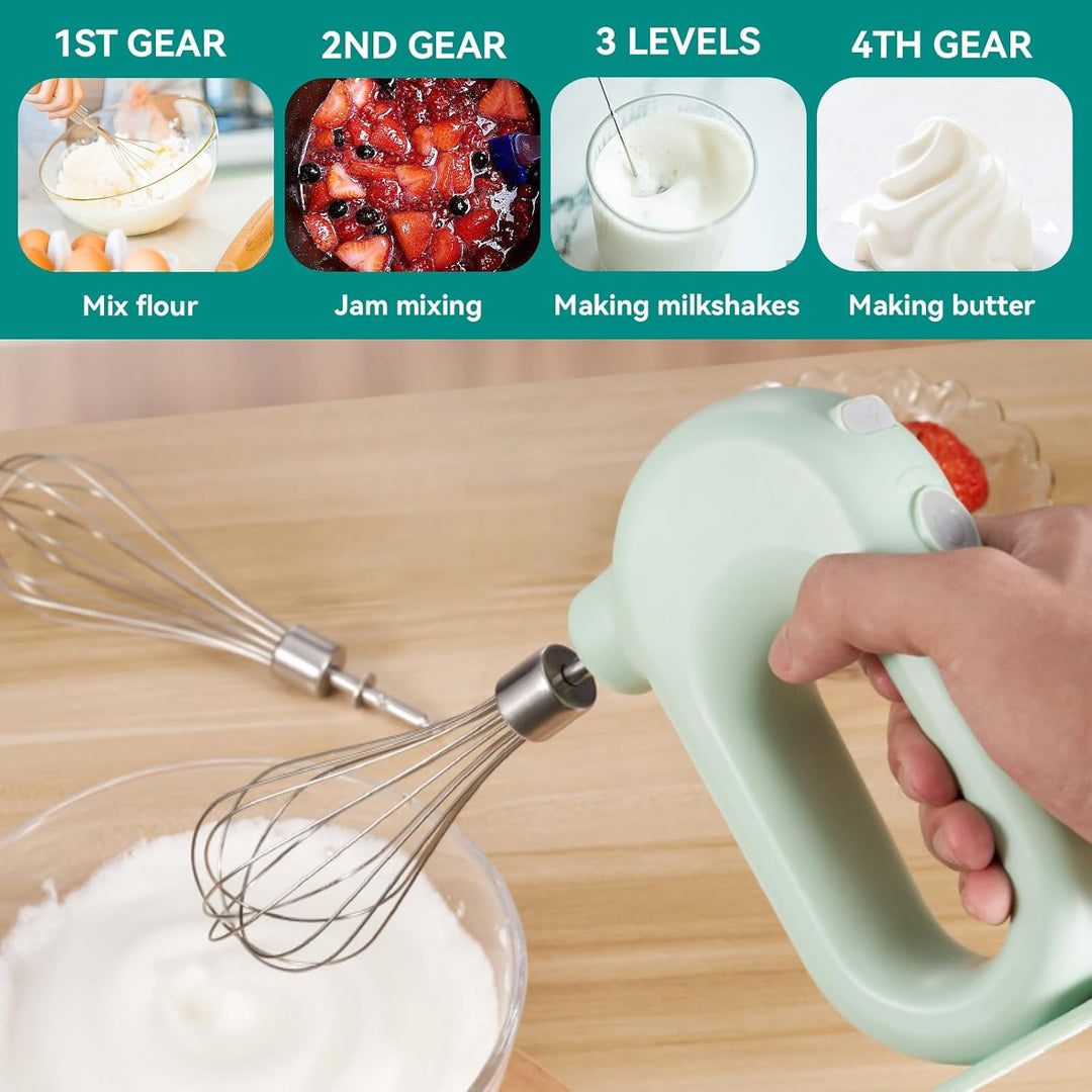 Elektrischer Handmixer Mit Edelstahl Schneebesen, Knet 1500mAh 4 Geschwindigkeit USB Handmixer Klein