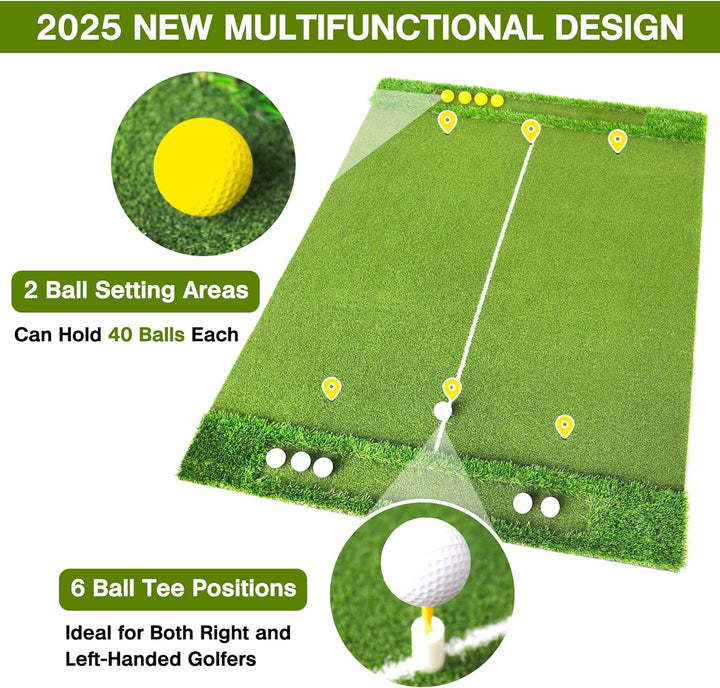Golfmatte 150 x 120cm, Golf Abschlagmatte, Golf Übungsmatte mit 10 Golfbällen & 3 Gummi-Tees, 6 Absc