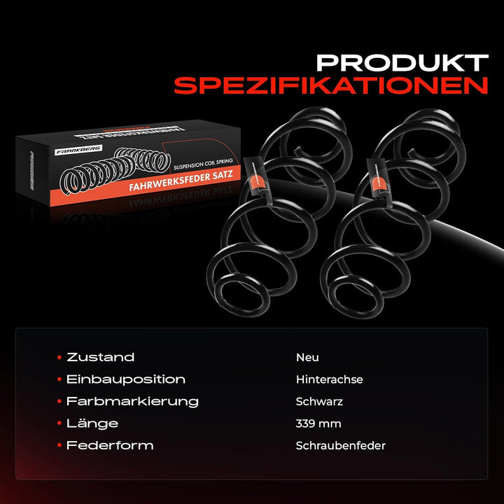 Frankberg 2x Federn Fahrwerksfeder Hinterachse Kompatibel mit 207 WA WC 1.4L 1.6L 2006-2015 Replace#