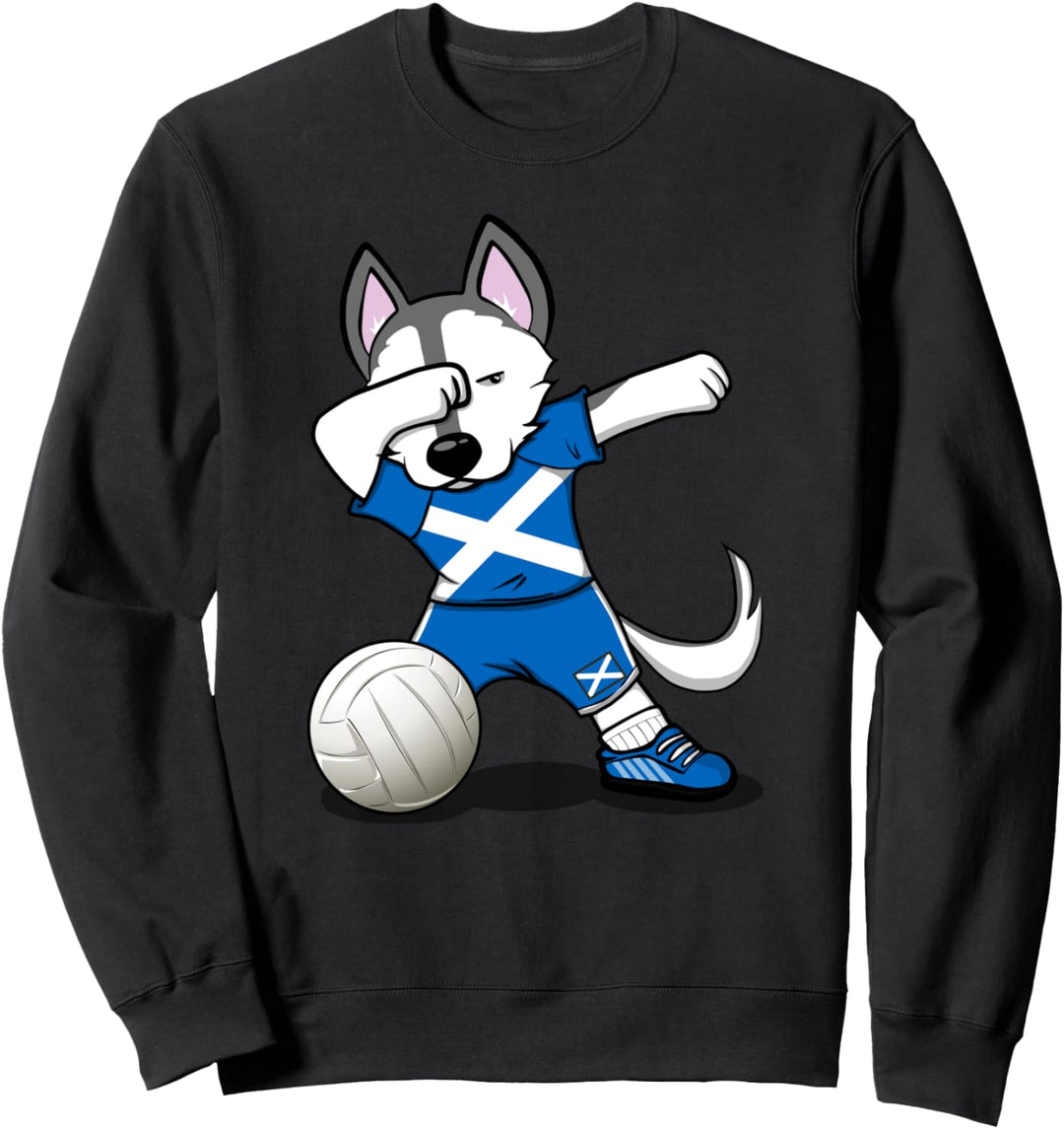 Dabbing Husky Hund Schottland Volleyball Schottische Flagge Sweatshirt