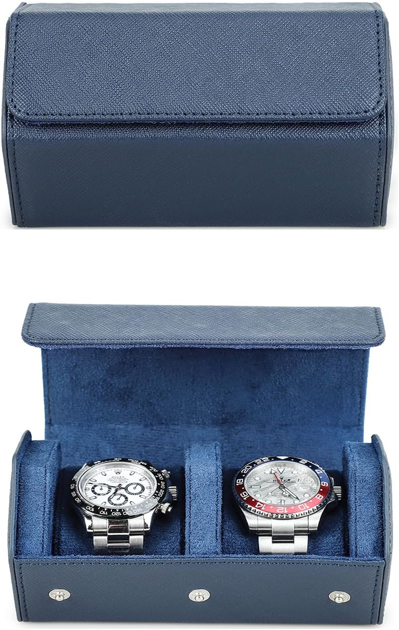 Hiram Hexagon Uhren-Reiseetui aus echtem Leder 2 Uhrenrollen-Etui Uhren Aufbewahrungsbox Schutz-Orga
